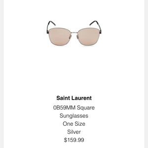 New Saint Laurent Silver Square Sunglasses